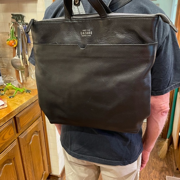 Excellent Condition *Lazaro* Brand Argentina Sleek Black Backpack/Tote - Picture 2 of 10